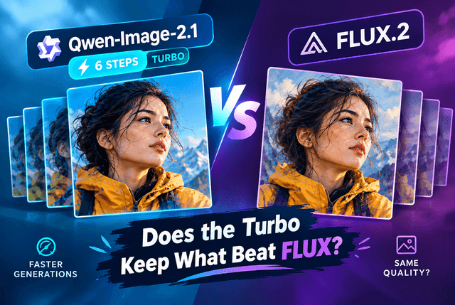 Qwen-Image-2.1 at 6 steps: does the turbo keep what beat FLUX?